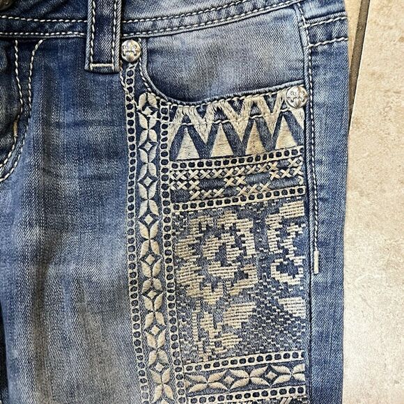 MISS ME Signature Cuffed Skinny JP7669CK Embroidered Distressed Women Jeans 29 - Picture 3 of 7